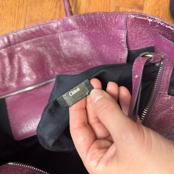 Vintage Y2K Chloe Leather Plum Purple Tote Bag - Picture 7 of 8